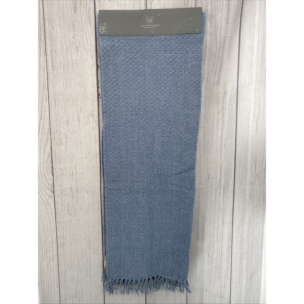 Farmhouse Rachel Ashwell Table Runner Blue Chenille Loose Weave Spring Summer